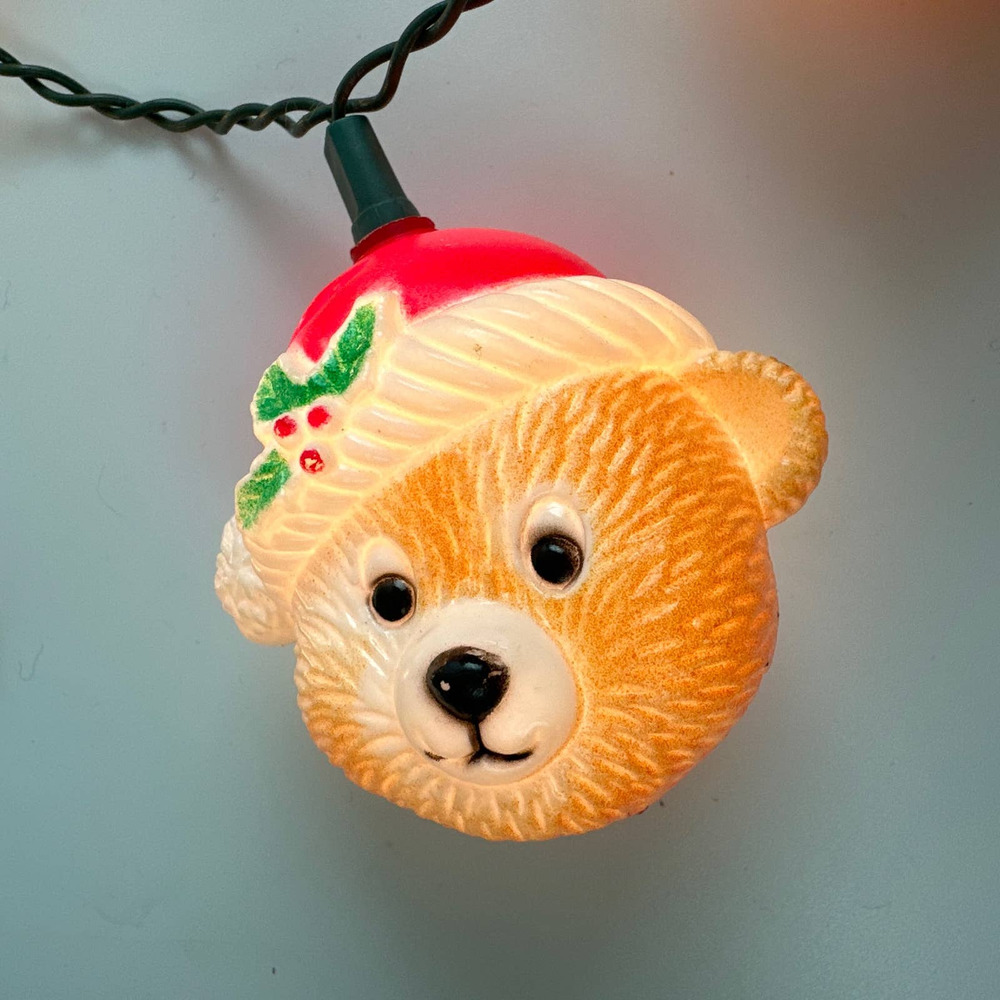 Adorable Vintage Santa Claus Teddy Bear Blow Mold Christmas Tree Light String